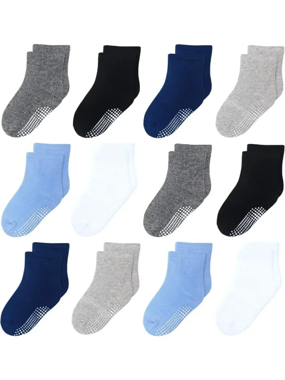 12 Pack Non-Slip Toddler Baby Socks with Grips for Kids 1-7 Years - Colorful